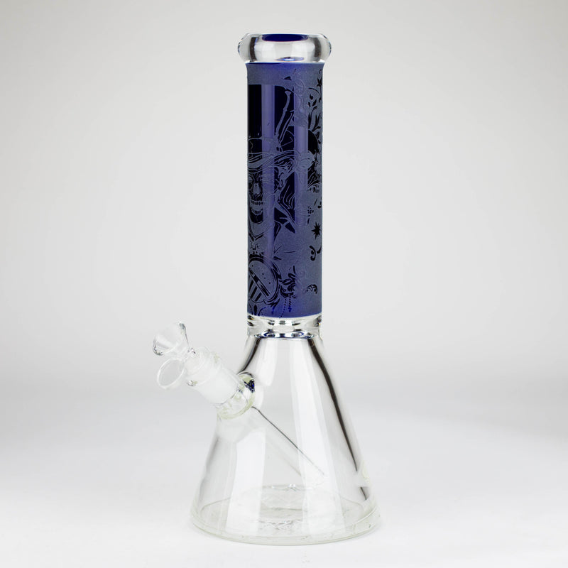 O 14" High Quality engraved BeakerGlass Bong  [C2664-3]