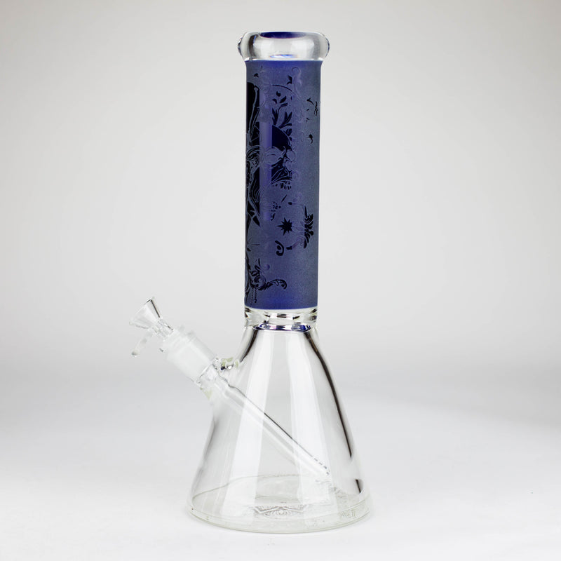 O 14" High Quality engraved BeakerGlass Bong  [C2664-3]