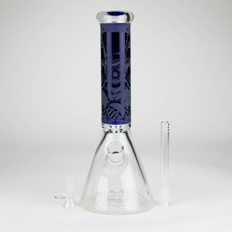 O 14" High Quality engraved BeakerGlass Bong  [C2664-3]