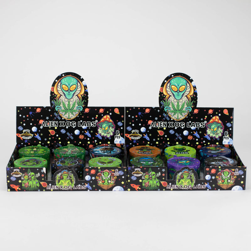 O 4 Layes 63mm Alien assorted Design Metal Grinder Box of 6 [SMKZ-001]