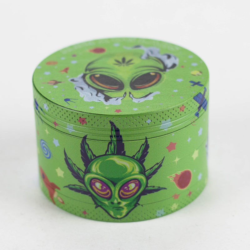 O 4 Layes 63mm Alien assorted Design Metal Grinder Box of 6 [SMKZ-001]