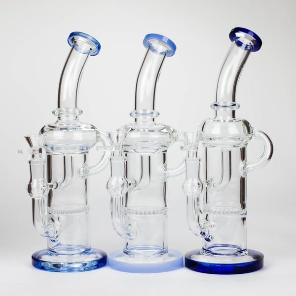 O 11″ Straight Tube Glass Recycler Bong With Color Base [C1556]