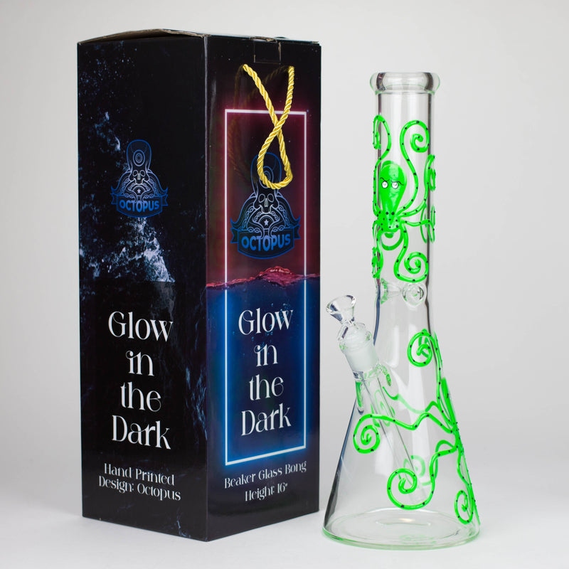 O 15.5" Glow in the dark beaker glass water bong [AK082]