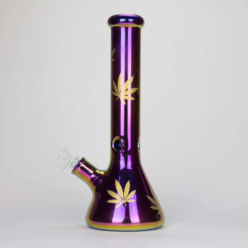 O 14" Leaf 7mm Glass Bong – Rainbow Oil Slick [AK080]