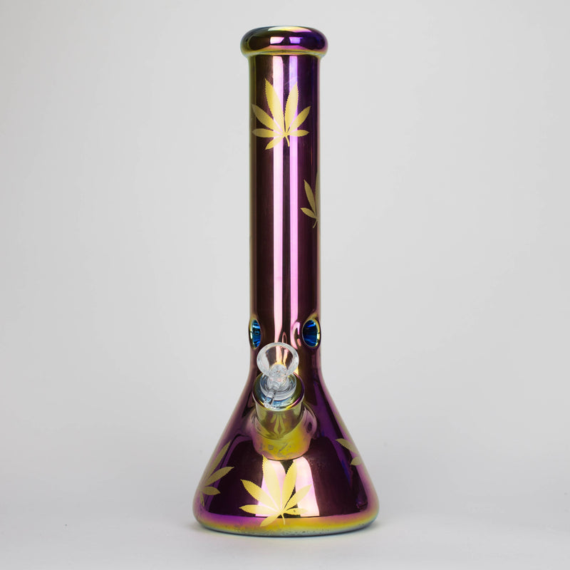 O 14" Leaf 7mm Glass Bong – Rainbow Oil Slick [AK080]