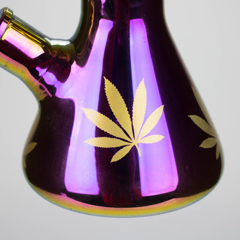 O 14" Leaf 7mm Glass Bong – Rainbow Oil Slick [AK080]