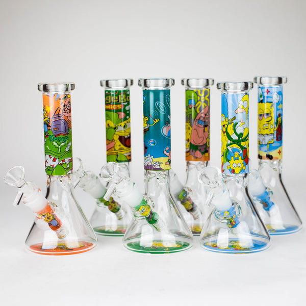 O 10" 4mm Cartoon Design Beaker Bong [PIP877]