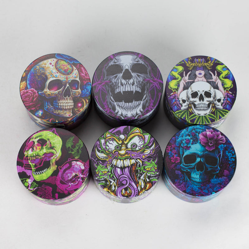 O 2.5" Metal Grinder 4 Layers with Rose Skull Design Box of 6