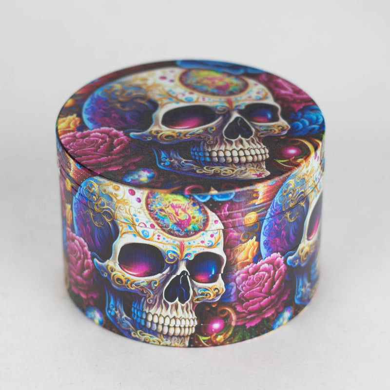 O 2.5" Metal Grinder 4 Layers with Rose Skull Design Box of 6