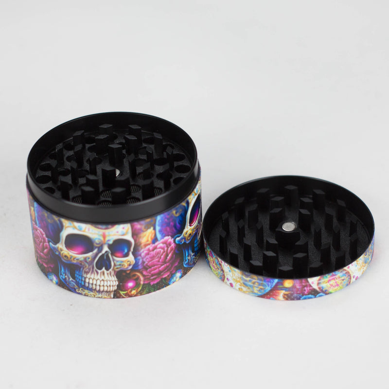 O 2.5" Metal Grinder 4 Layers with Rose Skull Design Box of 6