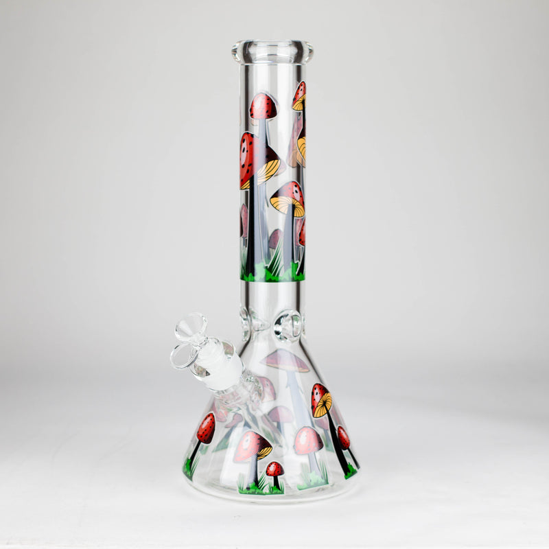 O 14" 7 mm Glass Bong With Magic Mushroom Design