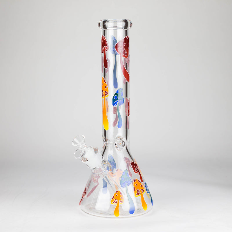 O 14" 7 mm Glass Bong With Magic Mushroom Design