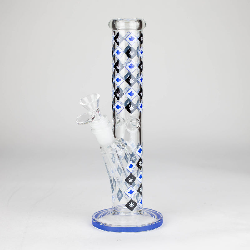 O 10" Color accented Staight Tube Glass Bong With Maple Leaf Design