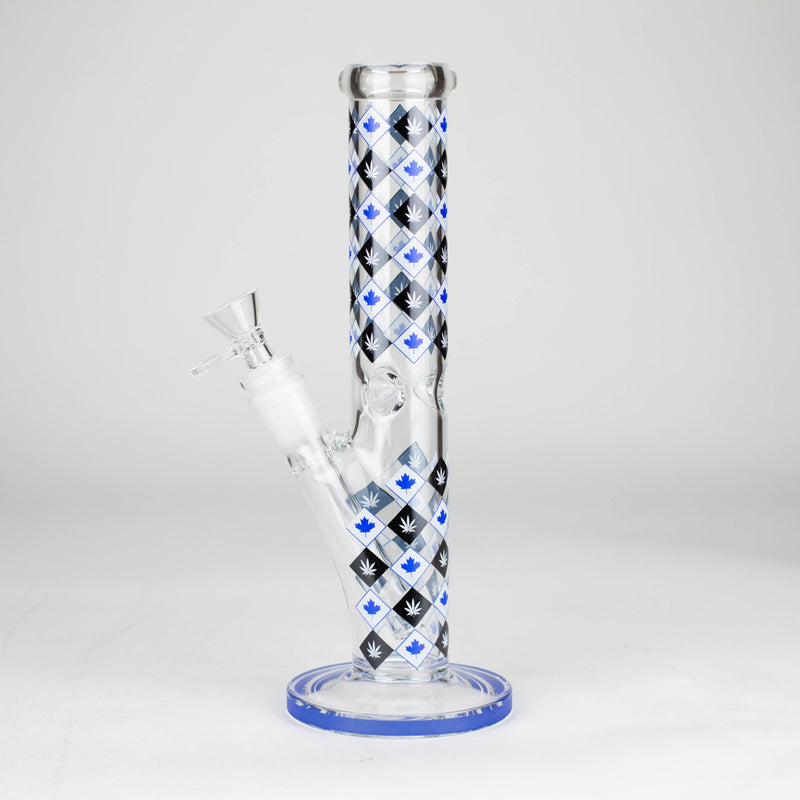 O 10" Color accented Staight Tube Glass Bong With Maple Leaf Design