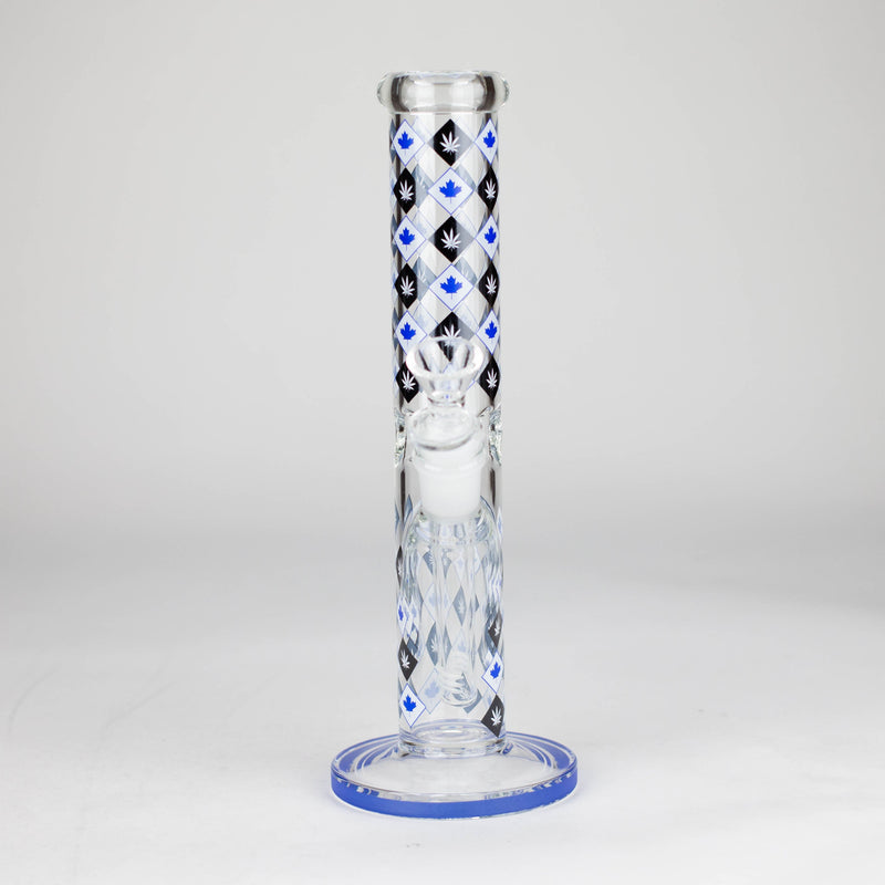 O 10" Color accented Staight Tube Glass Bong With Maple Leaf Design