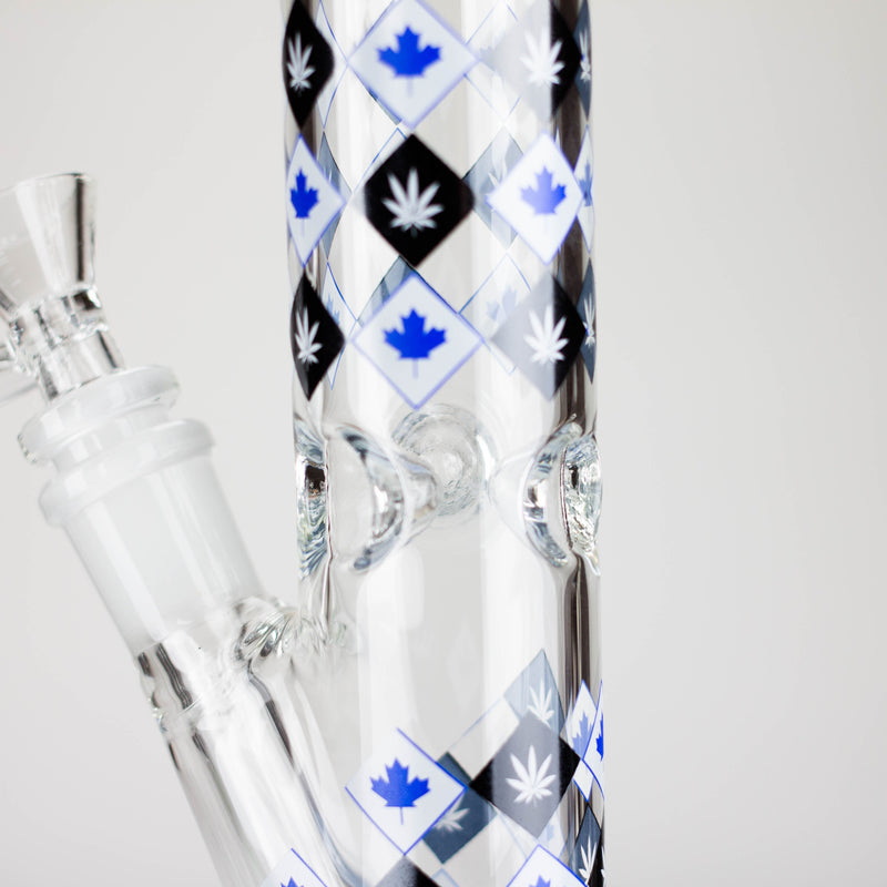 O 10" Color accented Staight Tube Glass Bong With Maple Leaf Design