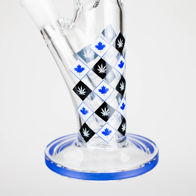 O 10" Color accented Staight Tube Glass Bong With Maple Leaf Design