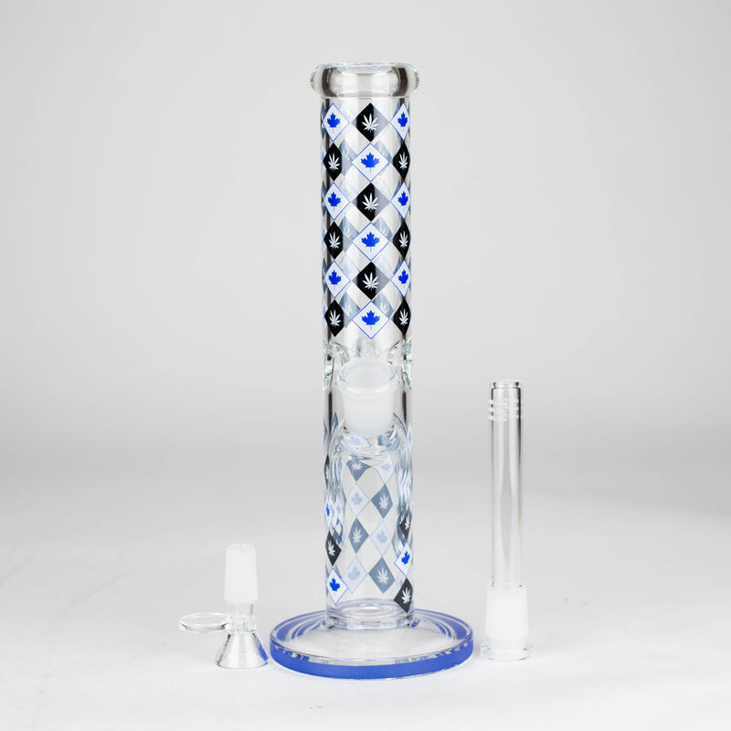 O 10" Color accented Staight Tube Glass Bong With Maple Leaf Design