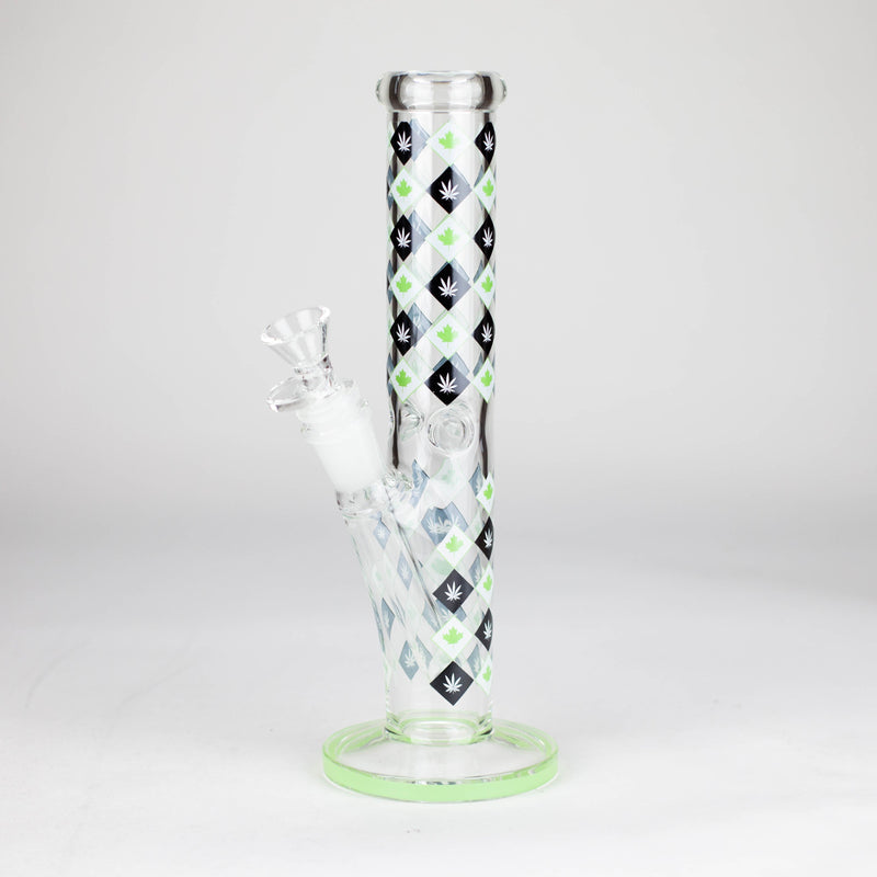 O 10" Color accented Staight Tube Glass Bong With Maple Leaf Design