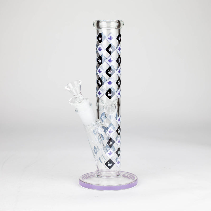 O 10" Color accented Staight Tube Glass Bong With Maple Leaf Design