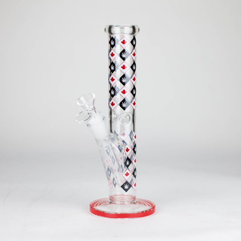 O 10" Color accented Staight Tube Glass Bong With Maple Leaf Design