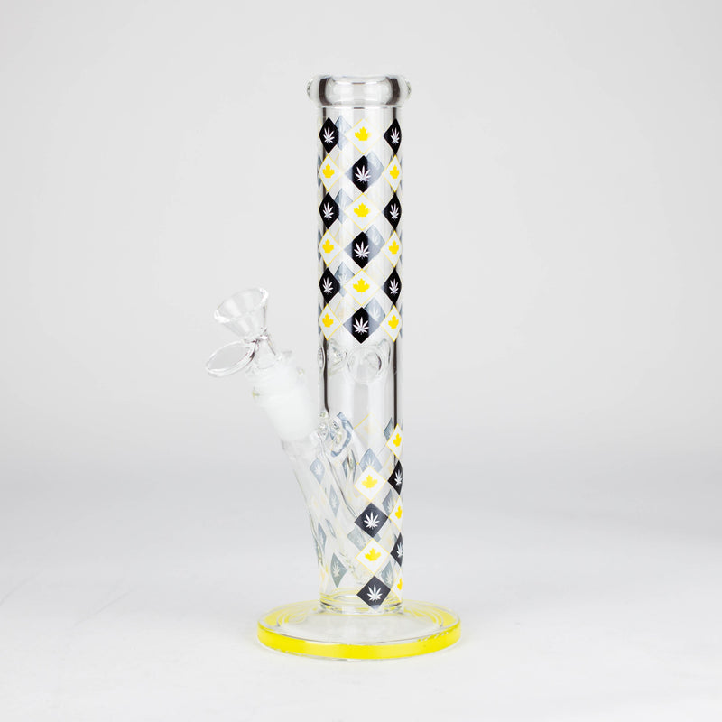 O 10" Color accented Staight Tube Glass Bong With Maple Leaf Design