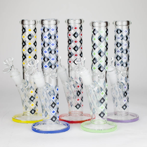 O 10" Color accented Staight Tube Glass Bong With Maple Leaf Design