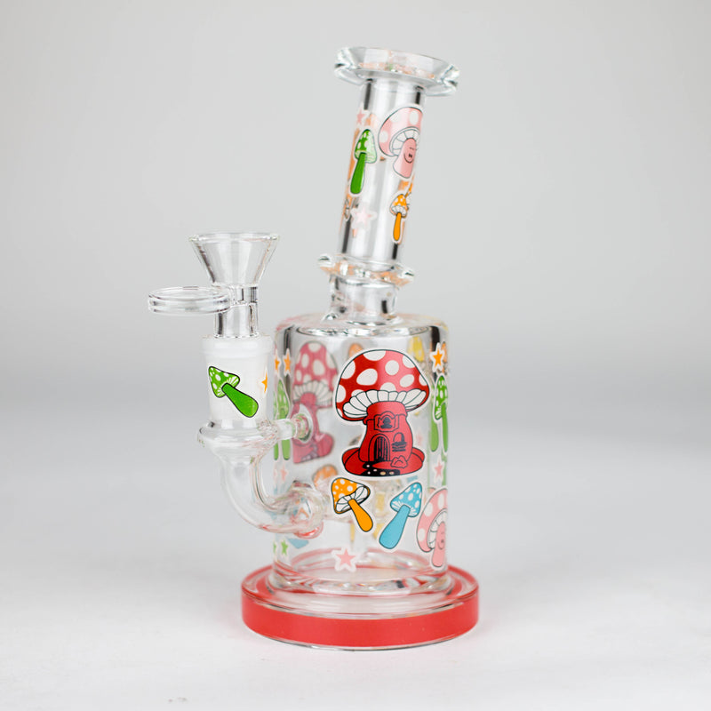 O 7" Color accented  Glass Bong With Perc- Mushroom Design