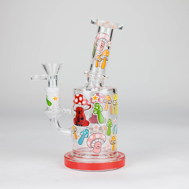 O 7" Color accented  Glass Bong With Perc- Mushroom Design