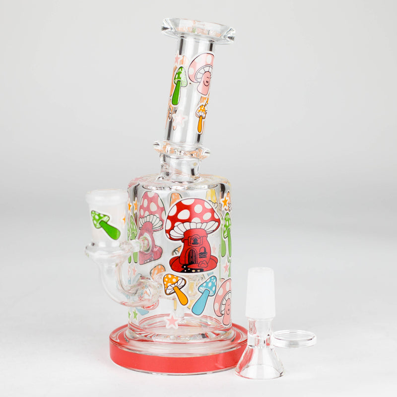 O 7" Color accented  Glass Bong With Perc- Mushroom Design