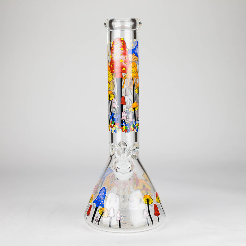 O 14" 7 mm Glass Bong With Magic Mushroom Design