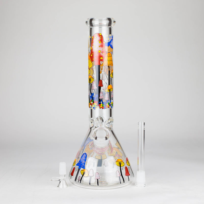 O 14" 7 mm Glass Bong With Magic Mushroom Design