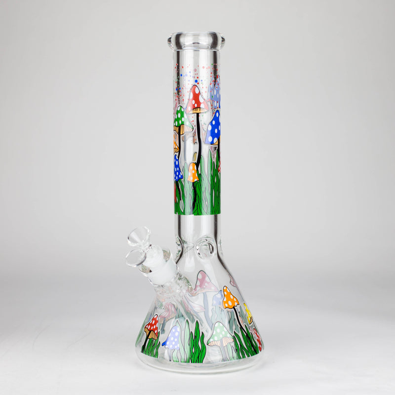 O 14" 7 mm Glass Bong With Magic Mushroom Design