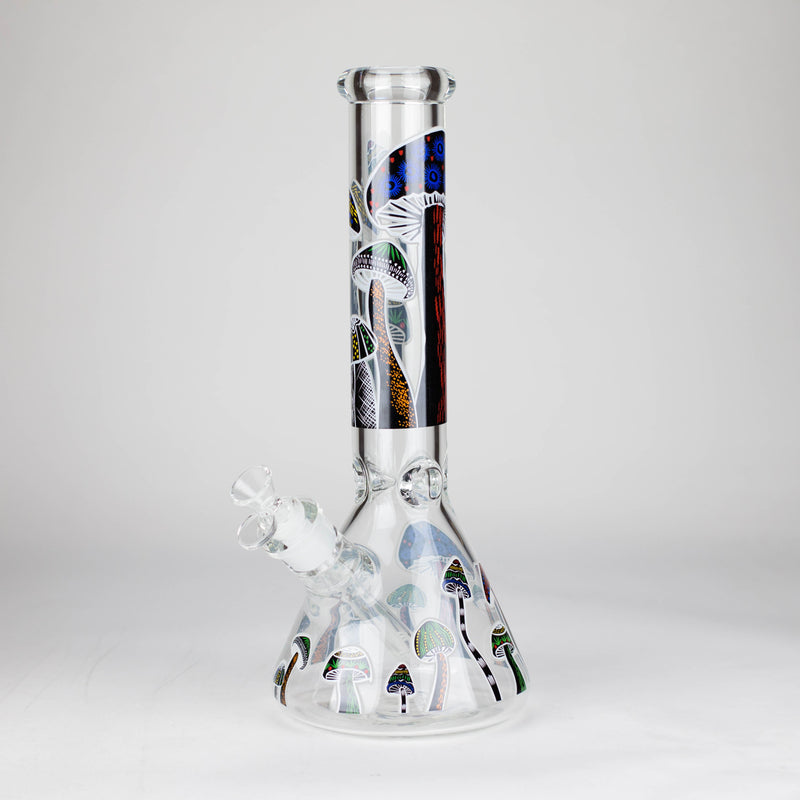 O 14" 7 mm Glass Bong With Magic Mushroom Design