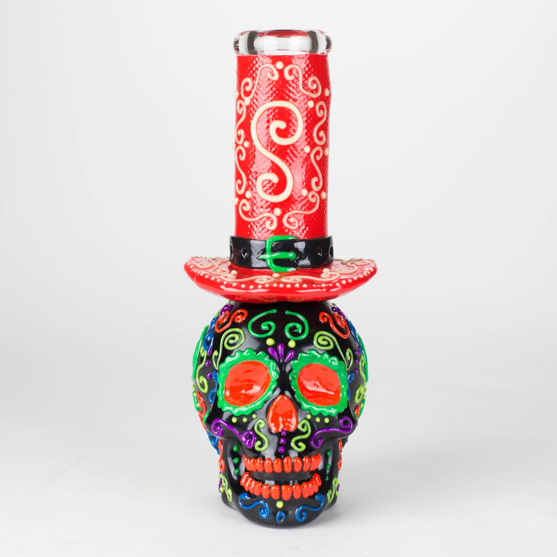 O 9" Wizard-Themed Sugar Skull Glow-in-the-Dark Glass Bong [SK14]