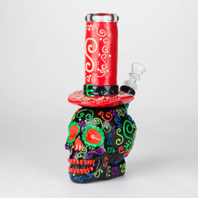 O 9" Wizard-Themed Sugar Skull Glow-in-the-Dark Glass Bong [SK14]