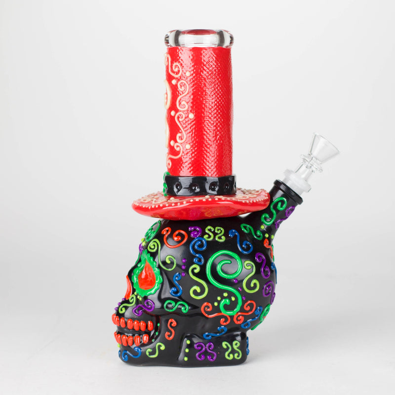 O 9" Wizard-Themed Sugar Skull Glow-in-the-Dark Glass Bong [SK14]