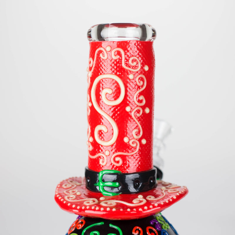 O 9" Wizard-Themed Sugar Skull Glow-in-the-Dark Glass Bong [SK14]