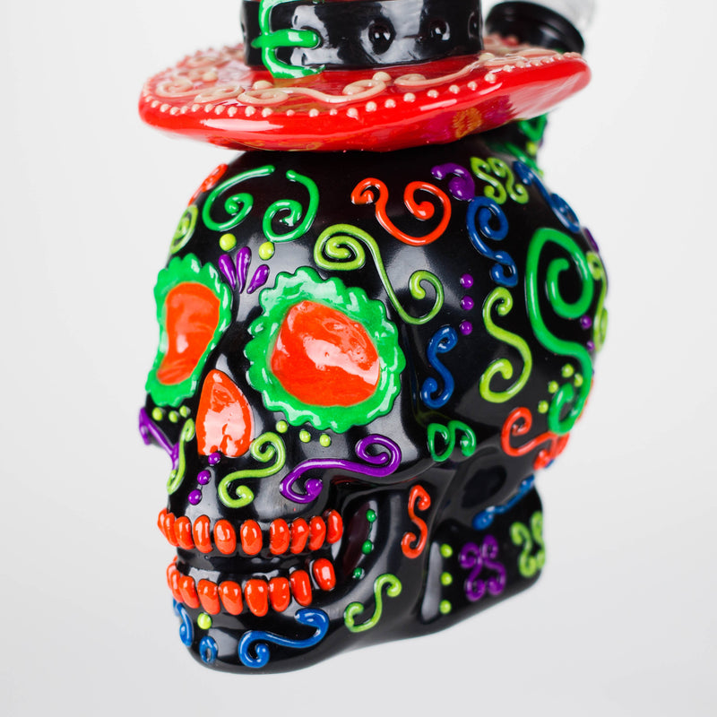 O 9" Wizard-Themed Sugar Skull Glow-in-the-Dark Glass Bong [SK14]