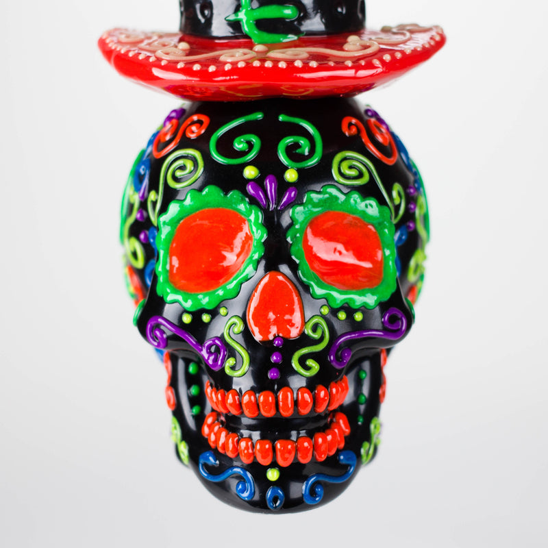 O 9" Wizard-Themed Sugar Skull Glow-in-the-Dark Glass Bong [SK14]