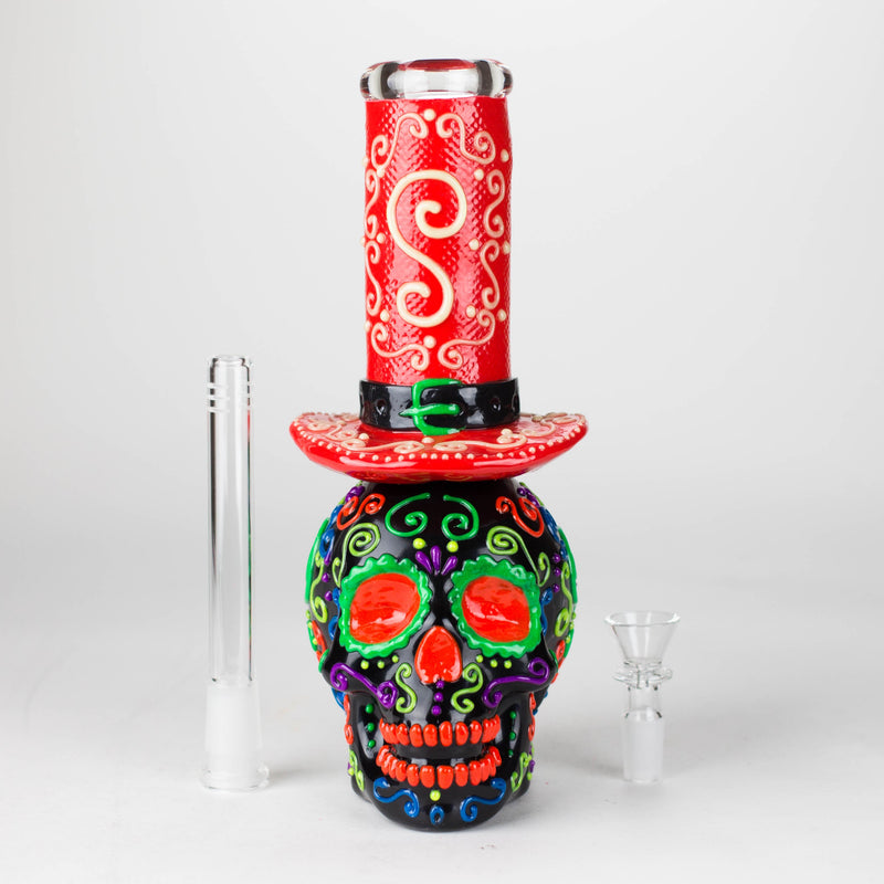 O 9" Wizard-Themed Sugar Skull Glow-in-the-Dark Glass Bong [SK14]