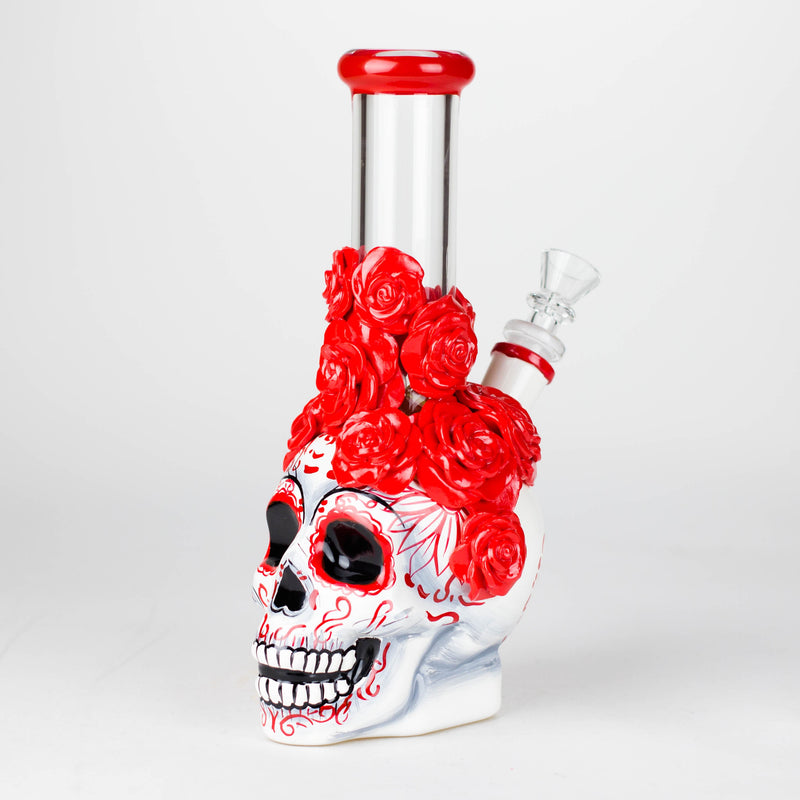 O 9" Rose sugar skull-themed glass bong [SK16]