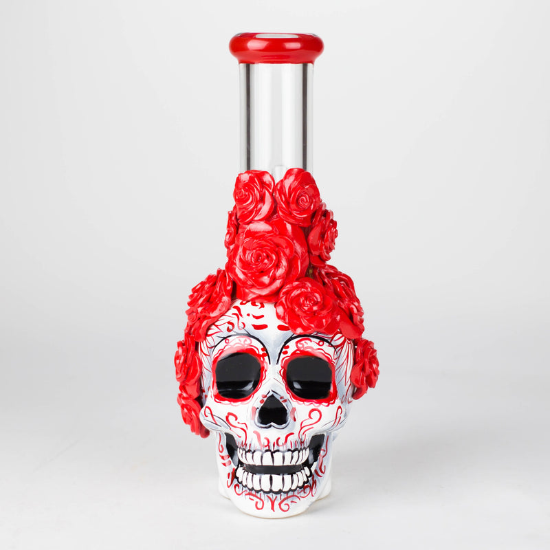 O 9" Rose sugar skull-themed glass bong [SK16]