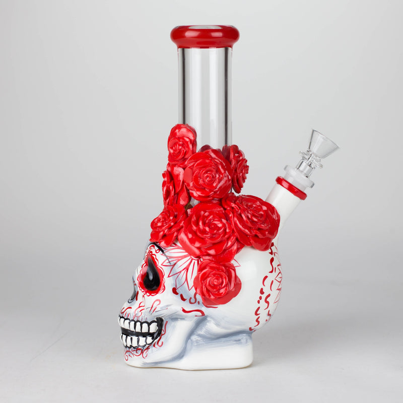 O 9" Rose sugar skull-themed glass bong [SK16]