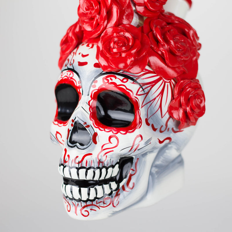 O 9" Rose sugar skull-themed glass bong [SK16]