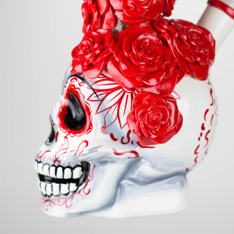 O 9" Rose sugar skull-themed glass bong [SK16]