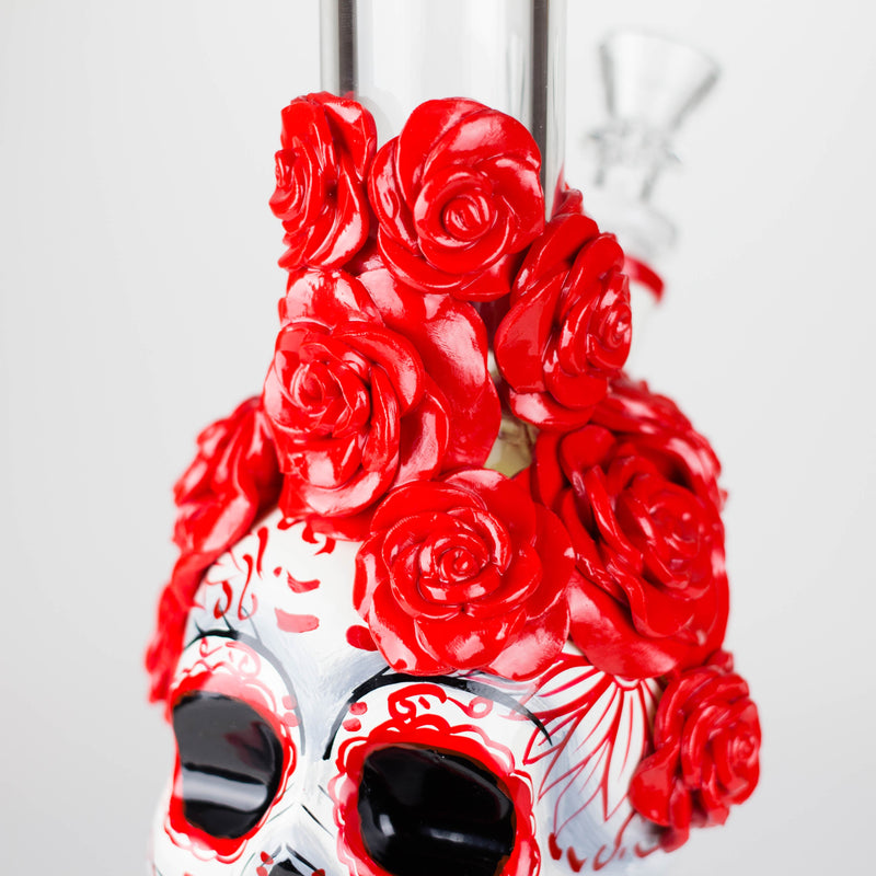 O 9" Rose sugar skull-themed glass bong [SK16]