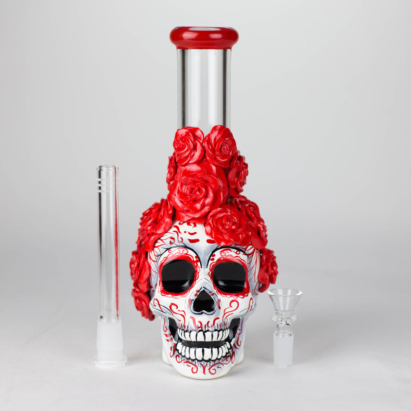 O 9" Rose sugar skull-themed glass bong [SK16]