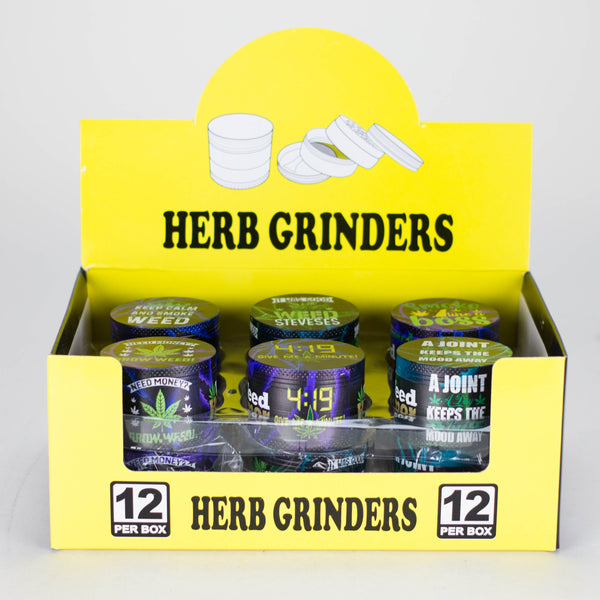 O 2" Metal Grinder 4 Layers with Weed Humor Design Box of 12