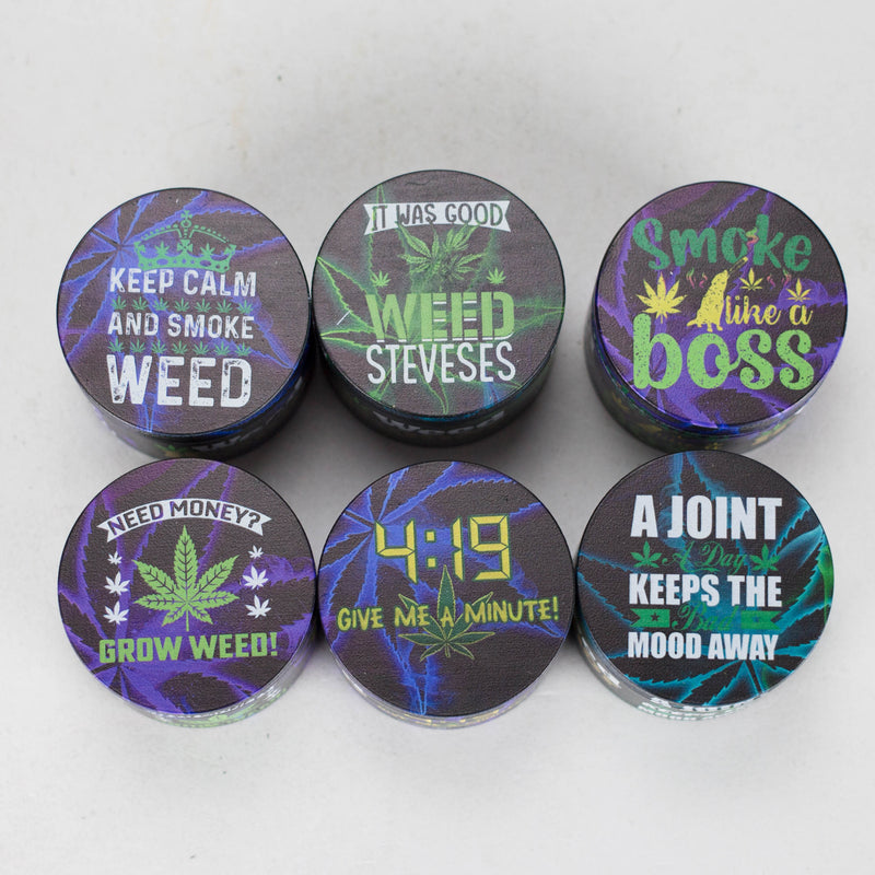 O 2" Metal Grinder 4 Layers with Weed Humor Design Box of 12